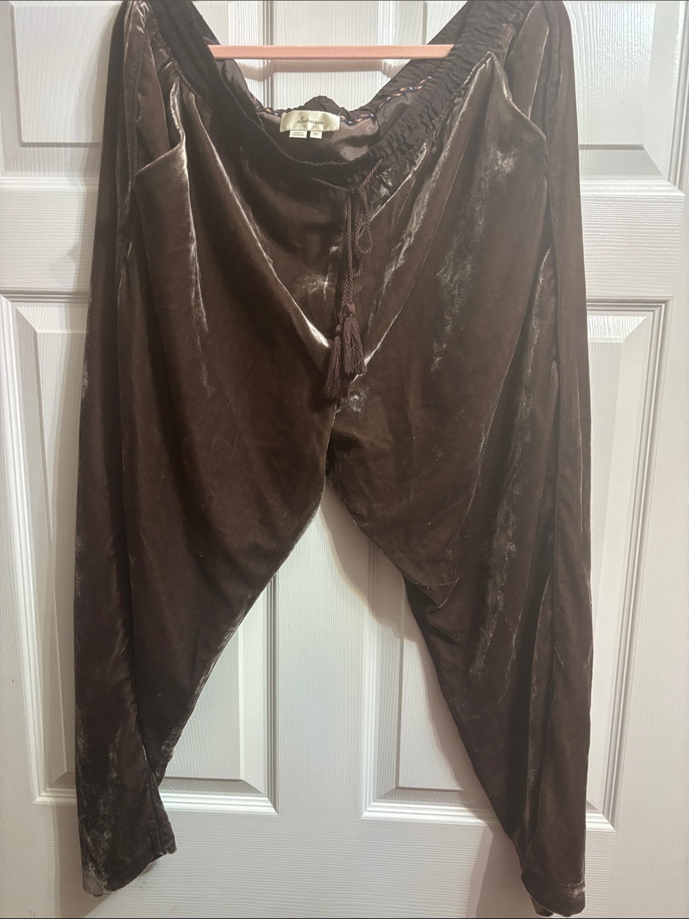 Elevenses by Anthropologie Brown Velvet Drawstring Pants